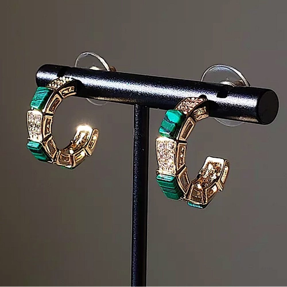 14k gp Malachite Mini Hoop Earrings